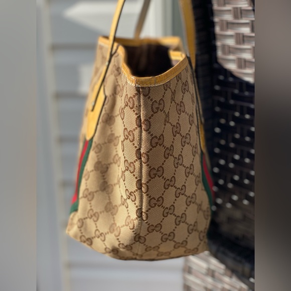 GUCCI Sherry Line Shoulder Tote Bag Canvas Leather Brown GG Pattern15”x 9”x 6”🎁 - Picture 15 of 17